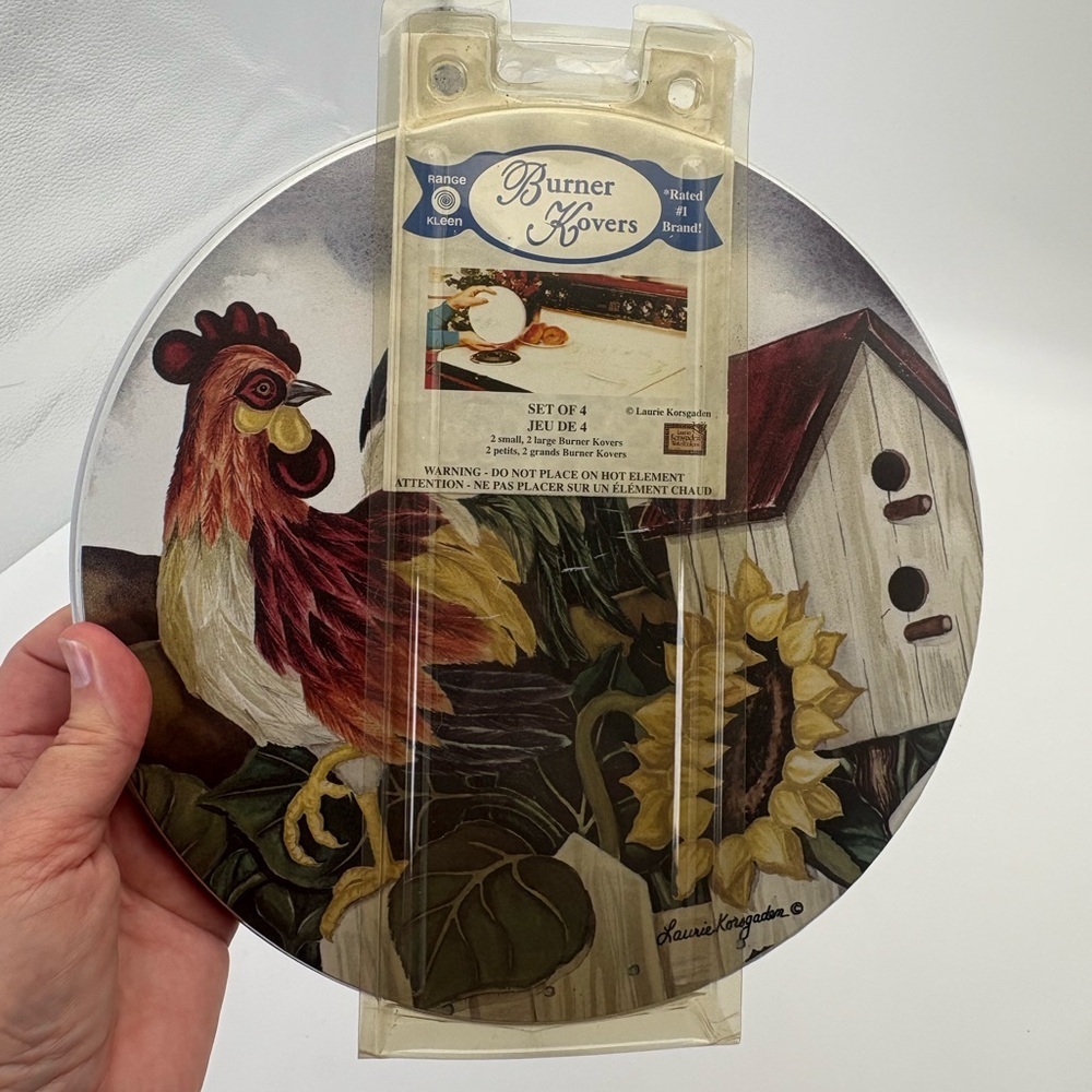 Rooster and Sunflower Design Metal Electric Stove Burner Covers